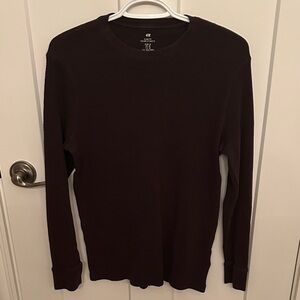 H&M Men's Brown Long Sleeve Waffle Tee, size M Slim Fit